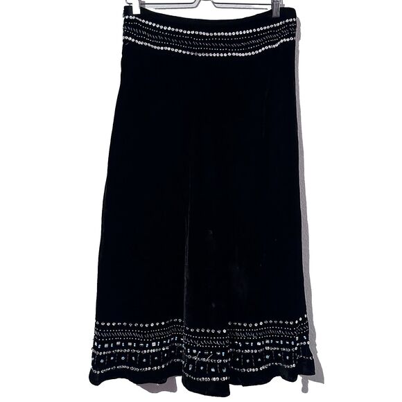 Vintage Carole Little Y2K black Velvet Beaded sequin maxi Skirt size 10 - Picture 2 of 8